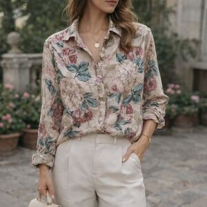 Saltwater LUXE Floral Blouse with Pink and Green